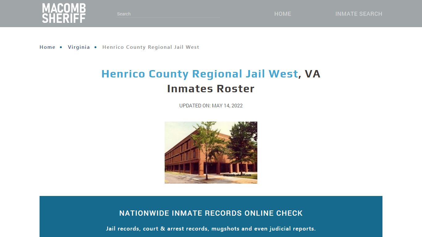 Henrico County Regional Jail West, VA Jail Roster, Name Search